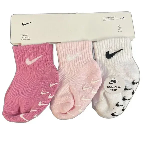 Nike 3 pack non slip lightweight baby girl socks 6-12 Months new - Picture 2 of 7